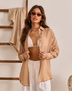 Taupe % Coastal Charmer Striped Button Down Top-5