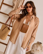 Taupe % Coastal Charmer Striped Button Down Top-4