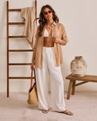Taupe % Coastal Charmer Striped Button Down Top-1