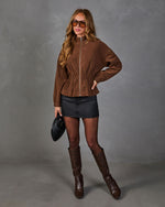 Fireside Oak Faux Suede Peplum Jacket
