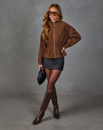 Fireside Oak Faux Suede Peplum Jacket