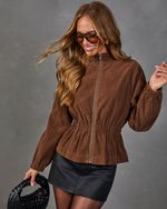 Fireside Oak Faux Suede Peplum Jacket