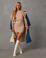 Taupe % Gellar Ribbed Mini Sweater Dress-1
