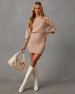 Taupe % Gellar Ribbed Mini Sweater Dress-4