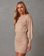 Taupe % Gellar Ribbed Mini Sweater Dress-2