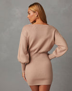 Taupe % Gellar Ribbed Mini Sweater Dress-3