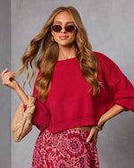 Red % Elouise Cropped Crewneck Sweater-1