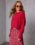 Red % Elouise Cropped Crewneck Sweater-3
