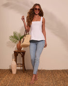 White % Serene Escape Sleeveless Linen Top-1