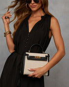 Black % Izabella Contrast Trim Canvas Top Handle Bag-1