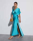 Blue % Theia Satin V-Neck Maxi Dress-2