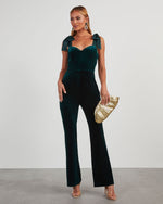 Hunter Green % Logan Velvet Shoulder Tie Jumpsuit-6