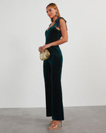 Hunter Green % Logan Velvet Shoulder Tie Jumpsuit-4