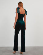 Hunter Green % Logan Velvet Shoulder Tie Jumpsuit-3