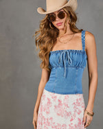 Slow Afternoon Smocked Bust Tie Denim Top