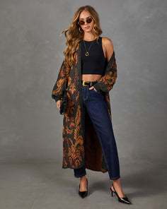 Caterina Knit Paisley Waist Tie Duster Cardigan