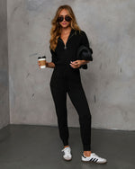 Black % Ryker Pocketed Half Zip Knit Jumpsuit-1