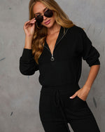 Black % Ryker Pocketed Half Zip Knit Jumpsuit-6