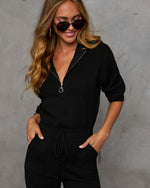 Black % Ryker Pocketed Half Zip Knit Jumpsuit-2