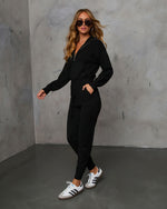Black % Ryker Pocketed Half Zip Knit Jumpsuit-3