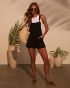 Black % Northwest Cotton Linen Pocketed Romper-1
