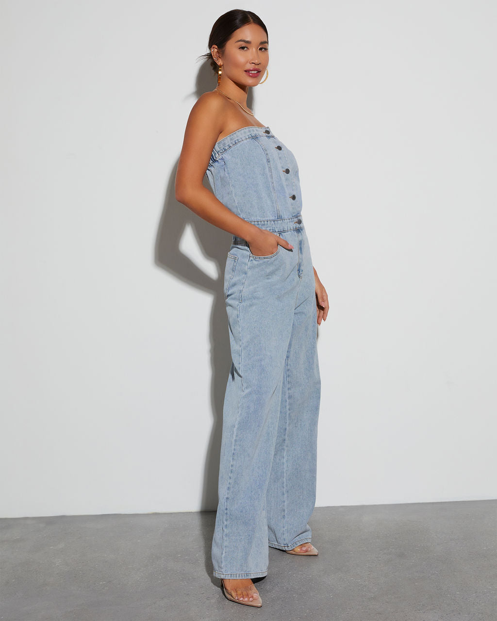 Beverly Strapless Denim Jumpsuit VICI