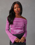 Pink % Daphne Off The Shoulder Ribbed Sweater-4