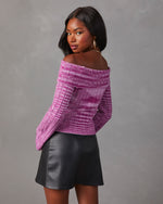 Pink % Daphne Off The Shoulder Ribbed Sweater-5