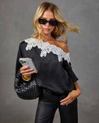 Howell Satin Lace Trim Off the Shoulder Blouse