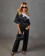 Howell Satin Lace Trim Off the Shoulder Blouse