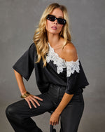 Howell Satin Lace Trim Off the Shoulder Blouse