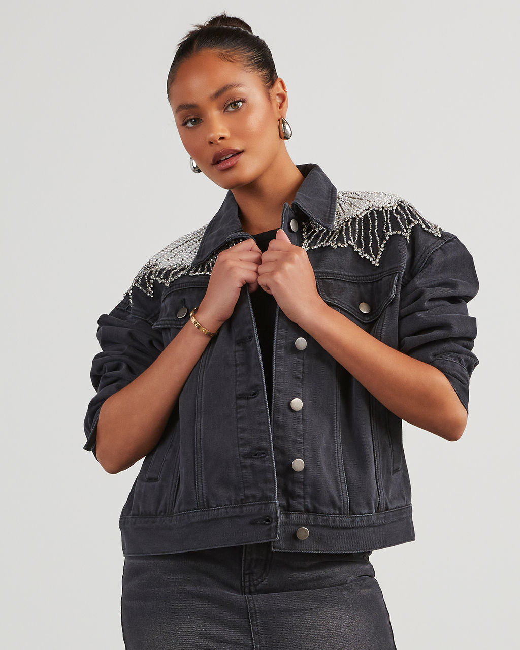 Delanie Pearl Rhinestone Denim Jacket VICI