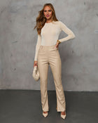 Beige % Hilcrest High Rise Leather Pant-7