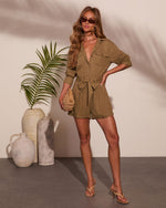 Slow Coast Waist Tie Linen Blend Romper