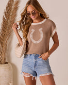 Brown % Lucky Trail Horseshoe Contrast Sweater-1