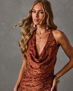 Gather Here Floral Velvet Mesh Cowl Maxi Dress