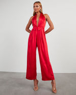 Red % Reeves Satin Halter Jumpsuit-4