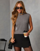 Charcoal % Felmena Cable Knit Sleeveless Sweater-1