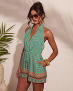 Alaniah Abstract Collared Halter Neck Romper