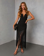 Black % Savinah Fringe Midi Skirt-1