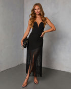 Black % Savinah Fringe Midi Skirt-1