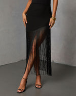 Black % Savinah Fringe Midi Skirt-2