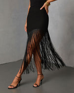 Black % Savinah Fringe Midi Skirt-3