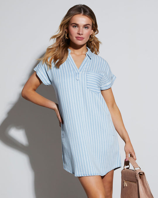 Blue % Aspire Striped Mini Shirt Dress-1