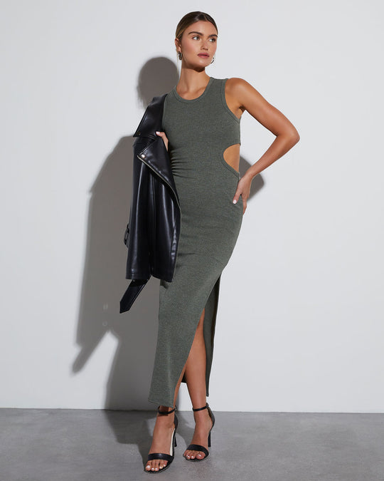 Olive % Jordana Ribbed Cutout Maxi Dress-1