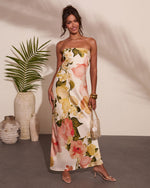Summer Reverie Strapless Floral Satin Maxi Dress