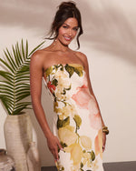 Summer Reverie Strapless Floral Satin Maxi Dress