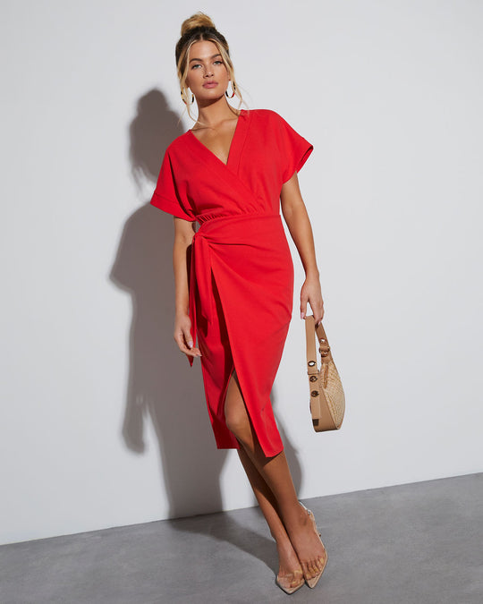 Red % Bold Move Wrap Midi Dress-1