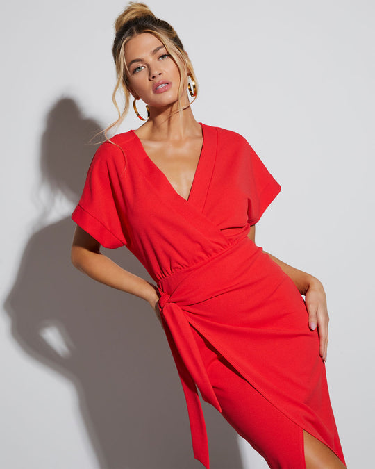 Red % Bold Move Wrap Midi Dress-2