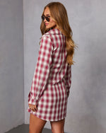 Red Plaid % Ashroot Plaid Wrap Tie Shirt Dress-4